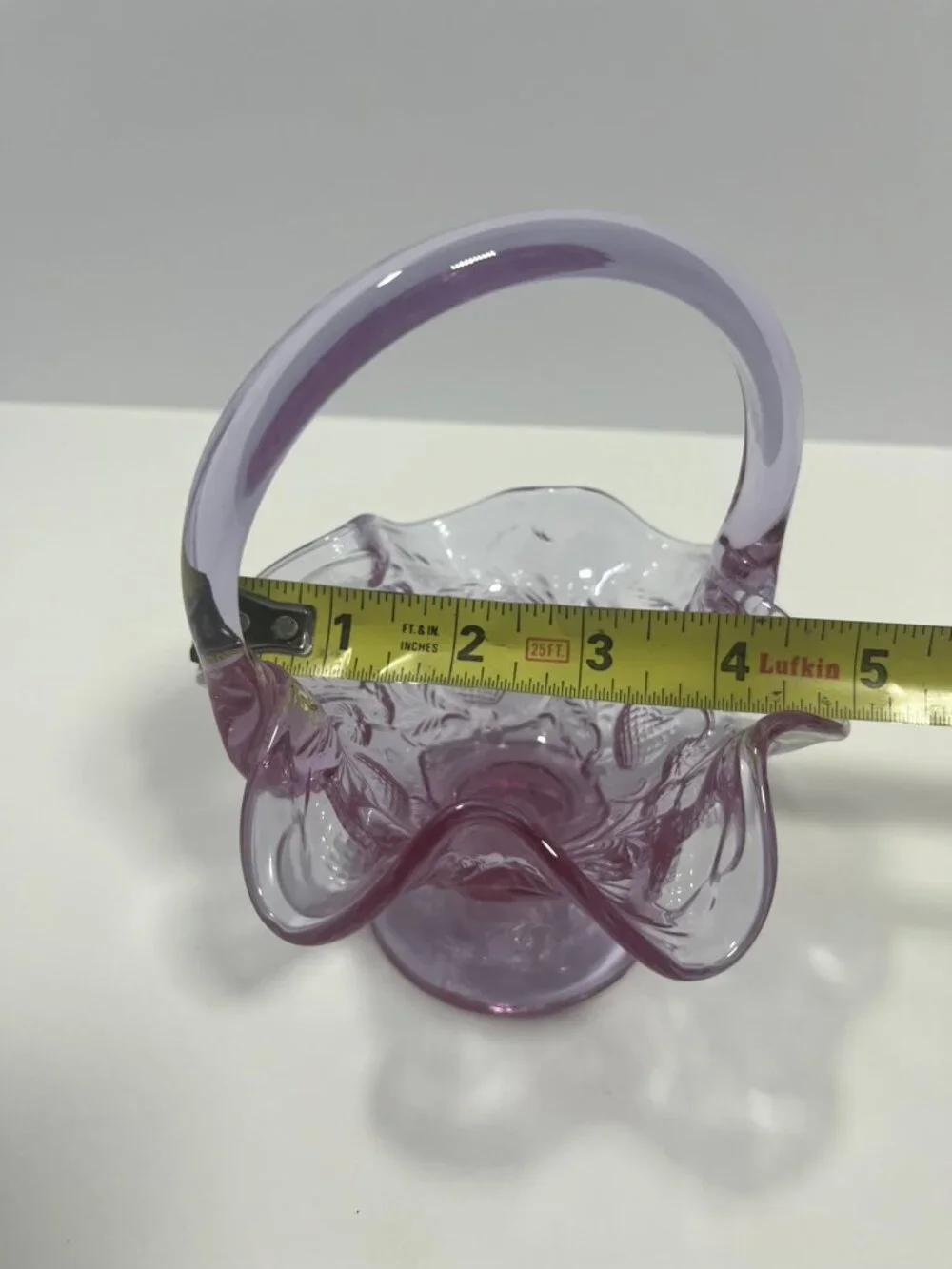 Vintage Lavender Purple Glass Basket – Embossed Fruit / Strawberry Pattern
